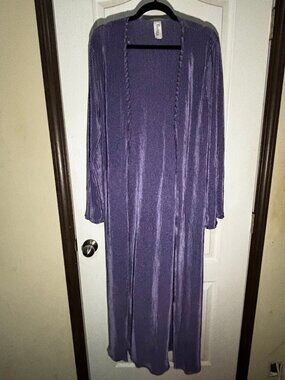 Belita Collection Purple Plisse 3 Piece Set Duster Bralette Pants Size L